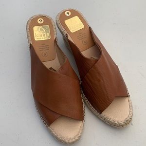 kanna Brown Leather Espadrille Slide Sandals